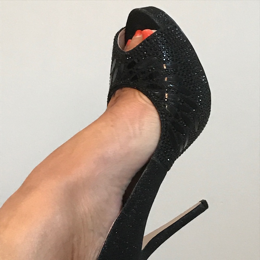 Glitter Black Shimmer Peep Toe Heels